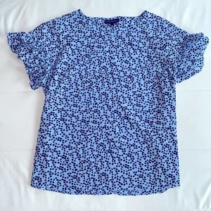 Lane Bryant Blue Polka Dot Ruffle Blouse